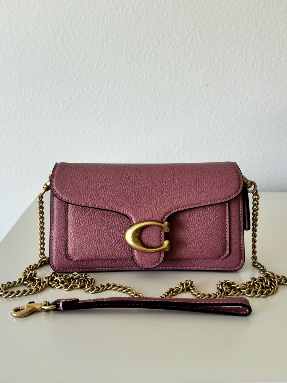 COACH Leather Tabby 19 Chain Crossbody Wristlet Bag, Pink Peony